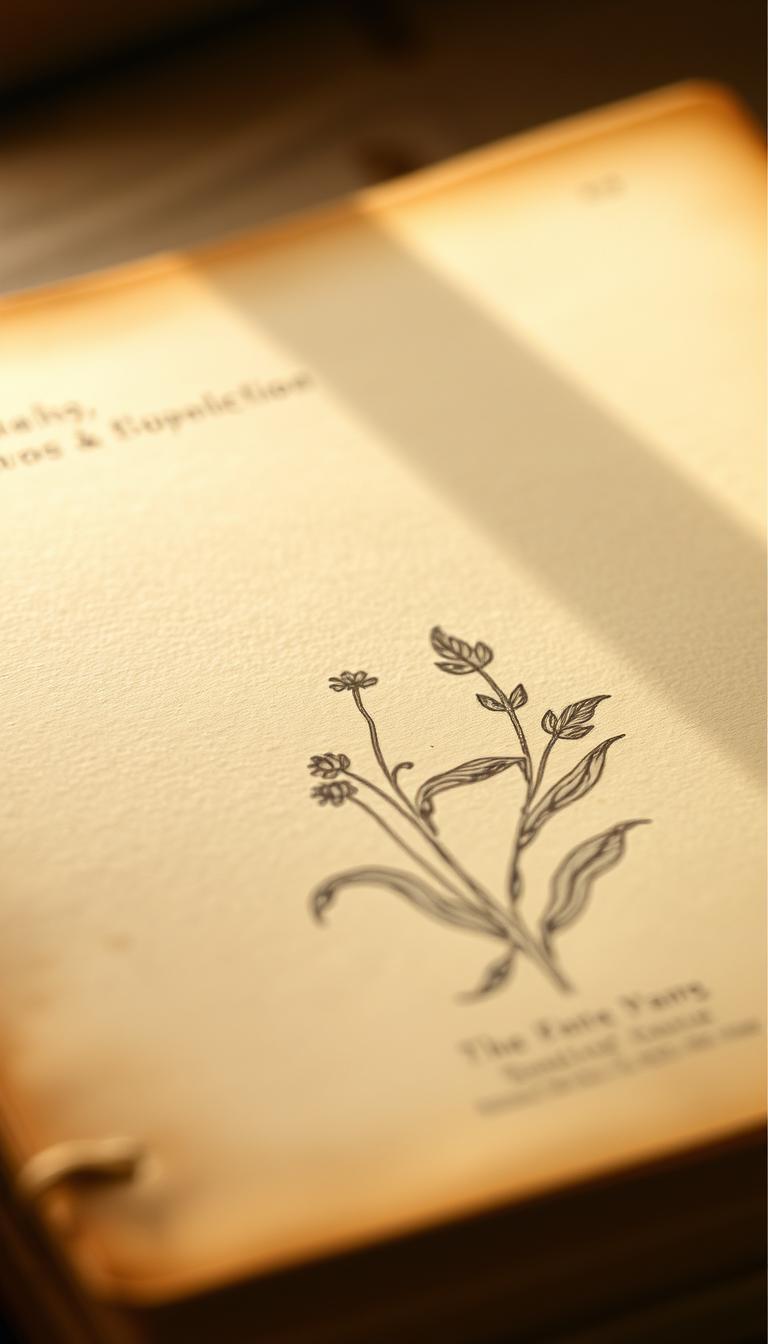 A vintage-style book page, delicately aged and worn, serving as the canvas for a captivating piece of art. Soft, muted tones of sepia and ochre set the tone, evoking a sense of timeless elegance. The foreground features a meticulously rendered illustration, perhaps a botanical study or a whimsical scene, intricately detailed and expertly composed. The middle ground showcases the textured, slightly yellowed pages, their edges gently frayed, lending an authentic vintage feel. The background subtly fades into a hazy, dreamlike atmosphere, creating a sense of depth and atmosphere. The lighting is warm and gentle, casting a soft glow that enhances the overall aesthetic. The entire scene is captured with a classic, almost film-like lens, preserving the nostalgic charm of a bygone era.