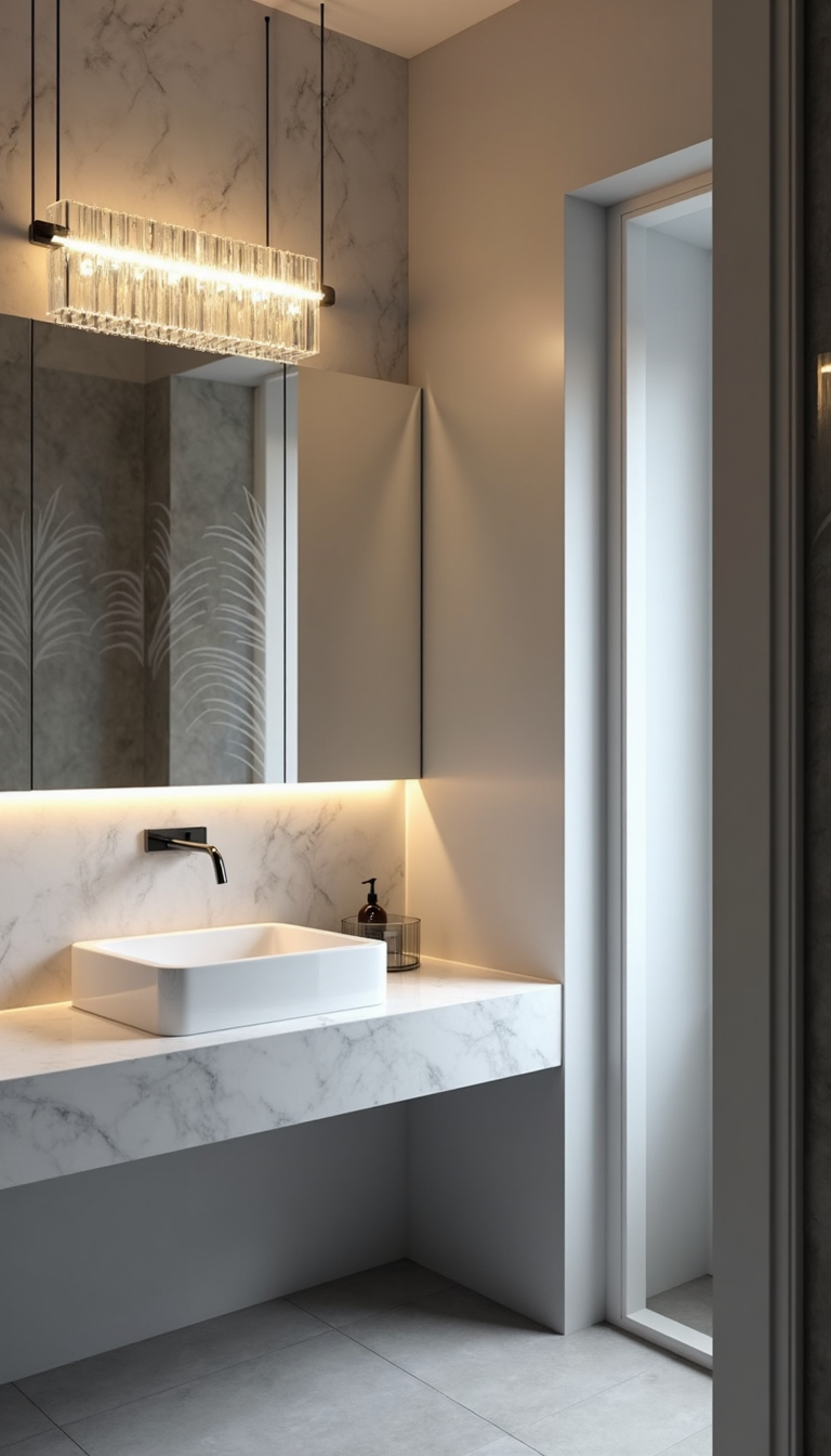 Statement lighting and mirror